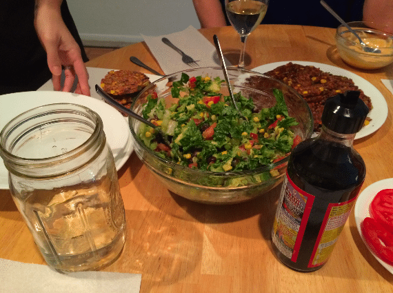 dinner for 4 - salad and burger patties