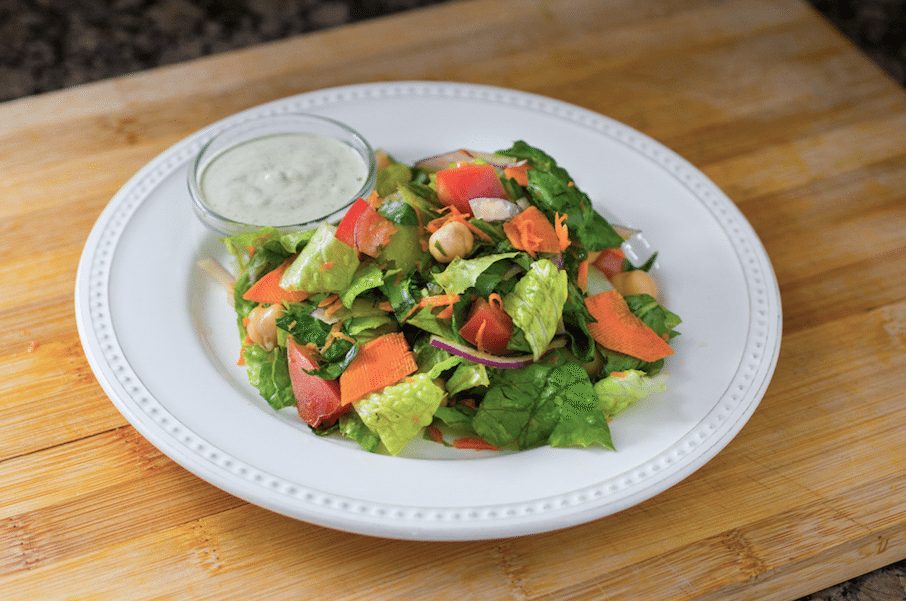 High Protein House Salad with Non-Dairy Ranch Dressing Recipe (video)