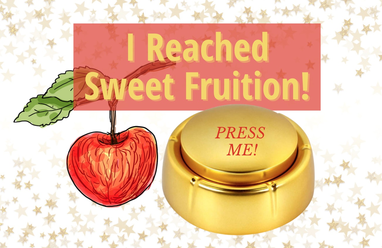 image with confetti and a big gold button saying yes im at sweet fruition